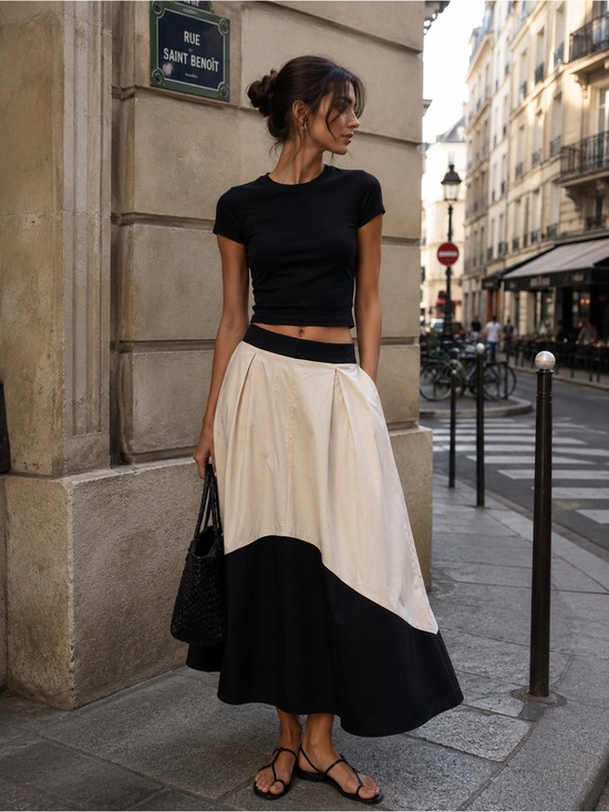 Dresses & Skirts - Stunning Black and Cream Colorblock Women's Skirt - Size 4